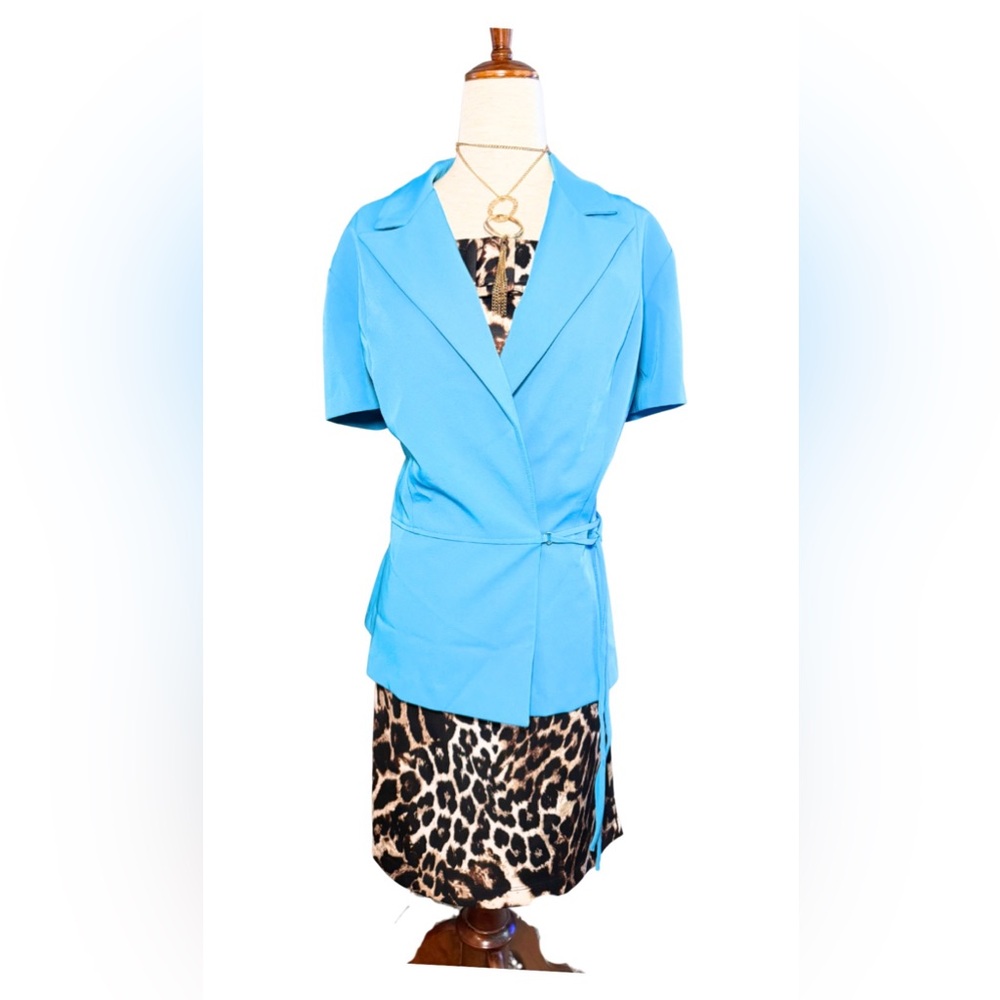 90s Turquoise Tailored Wrap Blazer Power Shoulder Jacket 14